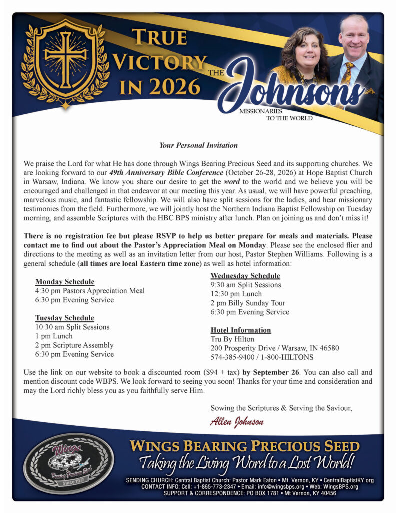 Wings BPS 49th Anniversary Bible Conference invitation letter